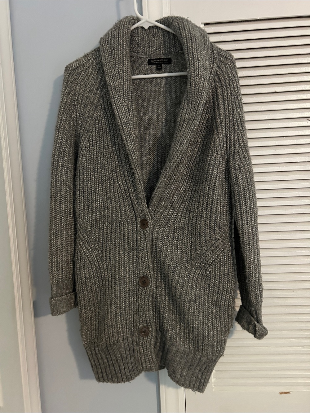 Banana Republic Gray Knit Shawl Collar Oversized Cardigan